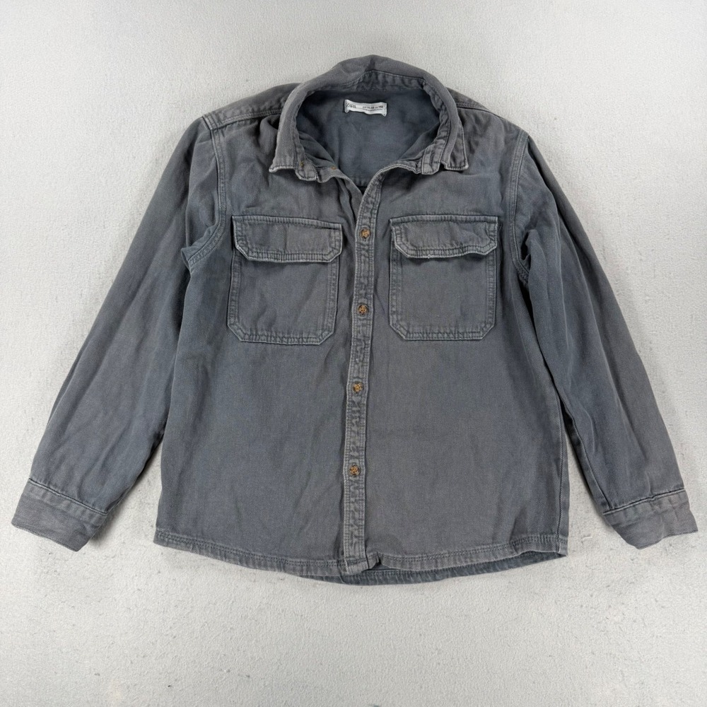 Zara Boys Gray Long Days Over Long Skateboarder Graphic Overshirt Size 11-12